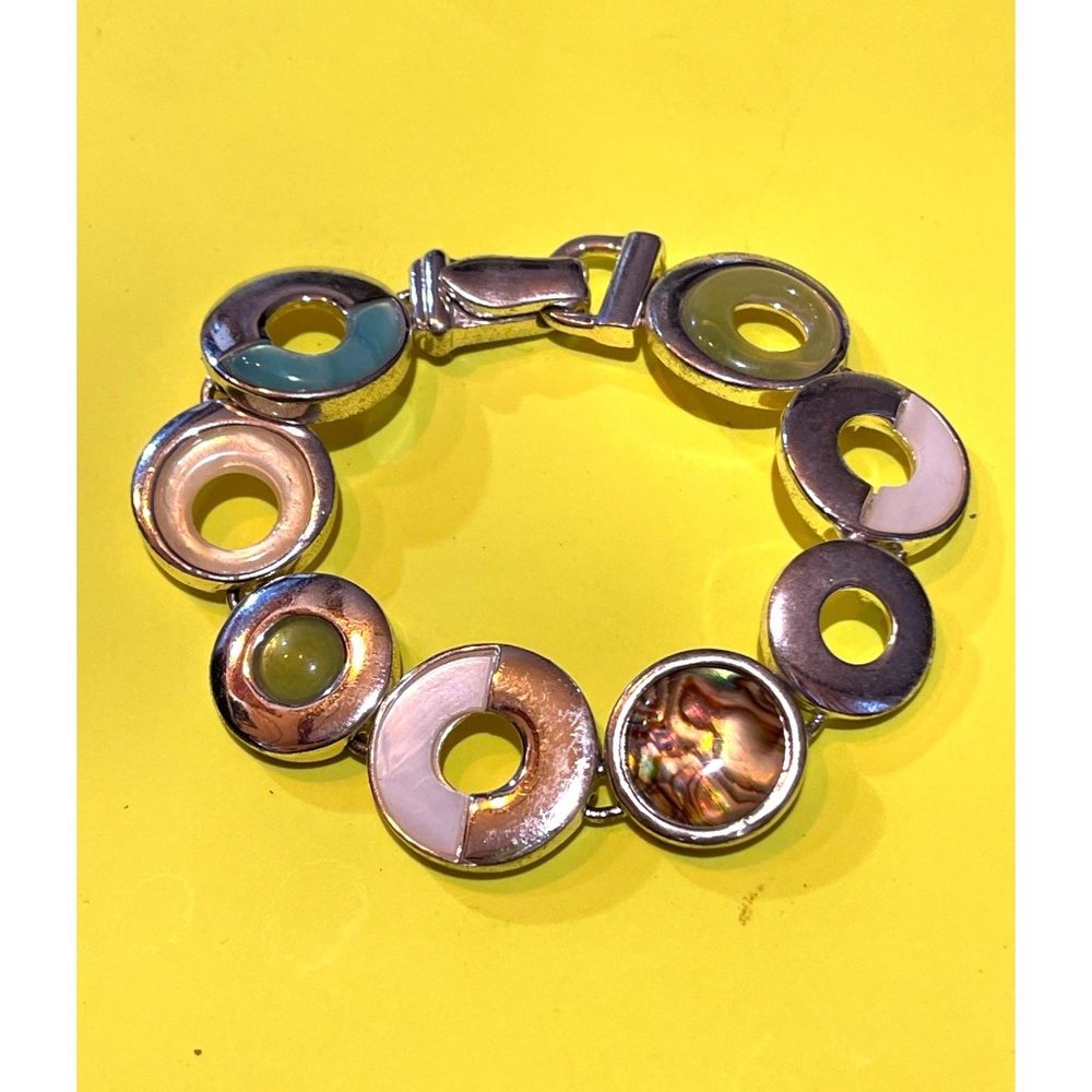 Unique Blue Green Abalone and Lucite (I think) Metal Bracelet Magnetic Clasp